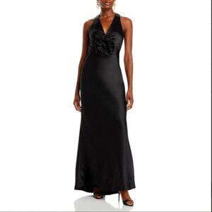 Black NWT silk Aqua formal dress flower rosette NWT size 2